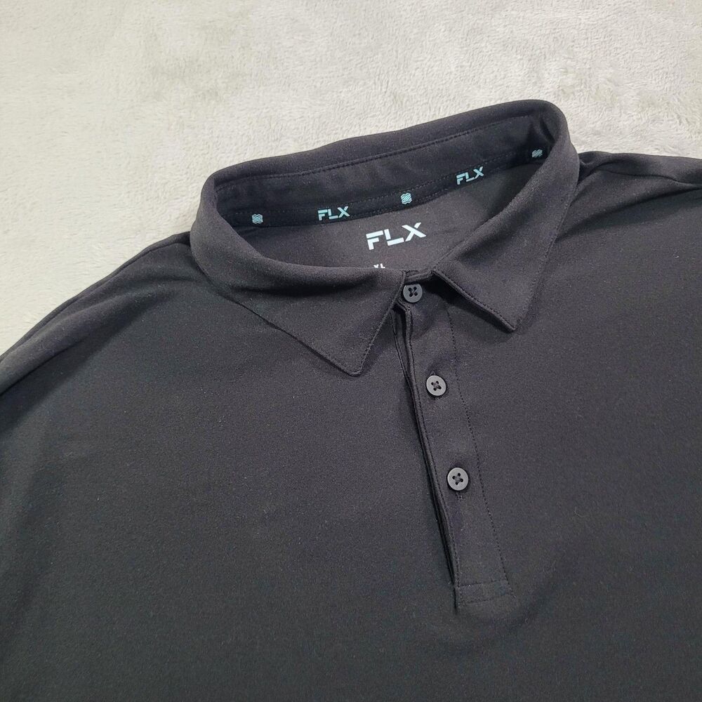 FLX Polo Shirt Mens XL Black Solid Performance Stretch Recycled Polyester Jersey
